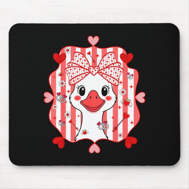 Preppy Cute Goose Coquette Bow Valentine's Day Wom Mouse Mat (Front)