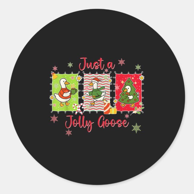 Preppy Cute Just A Jolly Goose Merry Goosemas Chri Classic Round Sticker (Front)