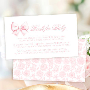 Preppy cute pink bow book for baby girl shower enclosure card