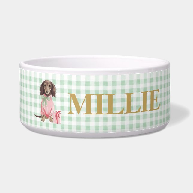 Preppy Dachshund Green Gingham Christmas (Front)