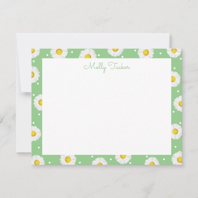 Preppy Daisies Spring Floral Watercolor Green Card (Front)
