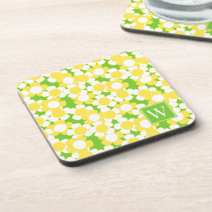 Preppy Daisy Bloom – Yellow & Lime Monogram Coaster