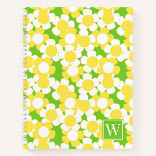 Preppy Daisy Bloom – Yellow & Lime Monogram Notebook