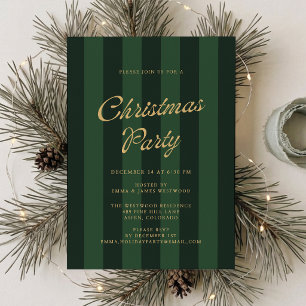 Preppy Dark Green Striped Christmas Party Invitation