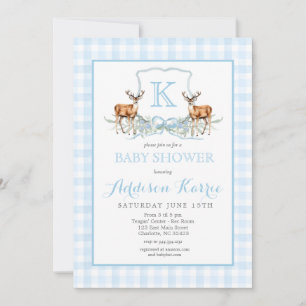 Preppy Deer Gingham Crest Baby Shower Invitation