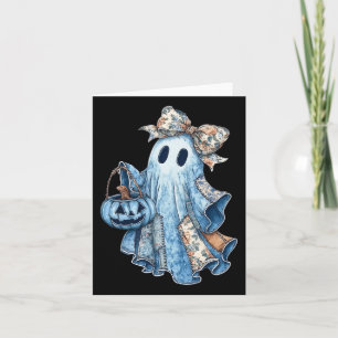 Preppy Denim Floral Fall Ghost Boo Denim Patchwork Card