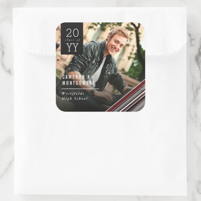 Preppy Diagonal Brown Pin Stripes Photo Graduation Square Sticker (Bag)