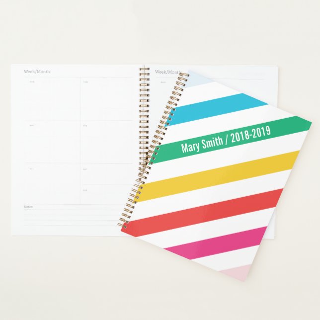 Preppy Diagonal Rainbow Stripe Personalised Planner (Display)