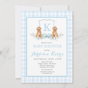 Preppy Dog Gingham Crest Baby Shower Invitation