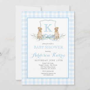 Preppy Dog Gingham Crest Baby Shower Invitation