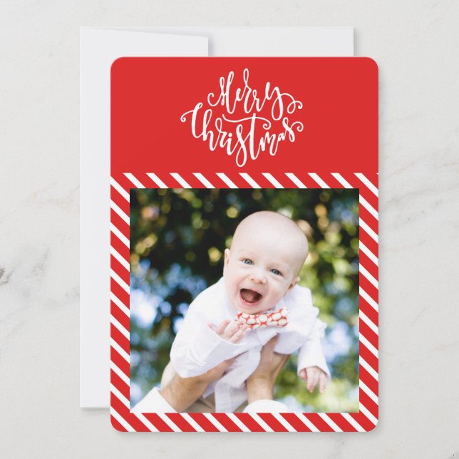 Preppy Dot and Candy Cane Stripe Photo Card (Front)