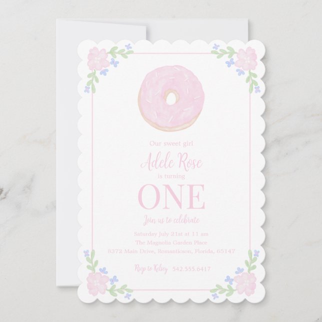 Preppy Doughnut Sweet First Birthday Invitation (Front)