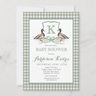 Preppy Duck Gingham Crest Baby Shower Invitation
