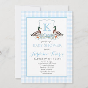Preppy Duck Gingham Crest Baby Shower Invitation