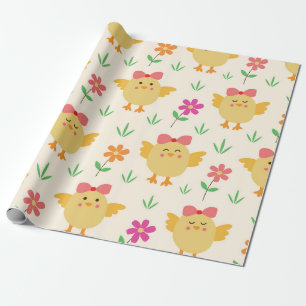 Preppy Easter Baby Chicks with Bows and Flowers  Wrapping Paper