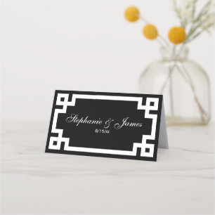 Preppy Elegan White Greek Key Escort Cards