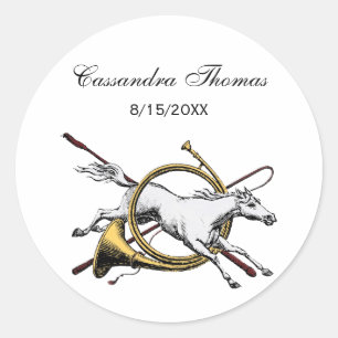 Preppy Equestrian Horse Jumping Through Horn Colou Classic Round Sticker