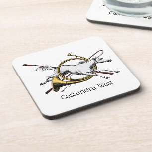 Preppy Equestrian Horse Jumping Through Horn Colou Coaster