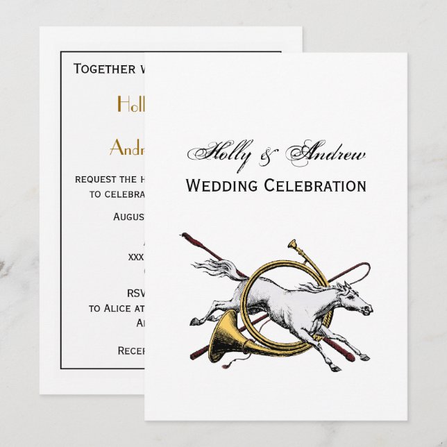 Preppy Equestrian Horse Jumping Through Horn Colou Invitation (Front/Back)