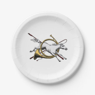 Preppy Equestrian Horse Jumping Through Horn Colou Paper Plate