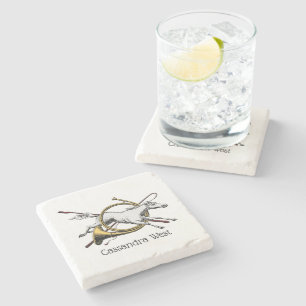 Preppy Equestrian Horse Jumping Through Horn Colou Stone Coaster