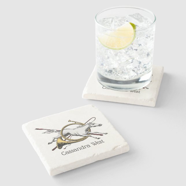 Preppy Equestrian Horse Jumping Through Horn Colou Stone Coaster (Side)