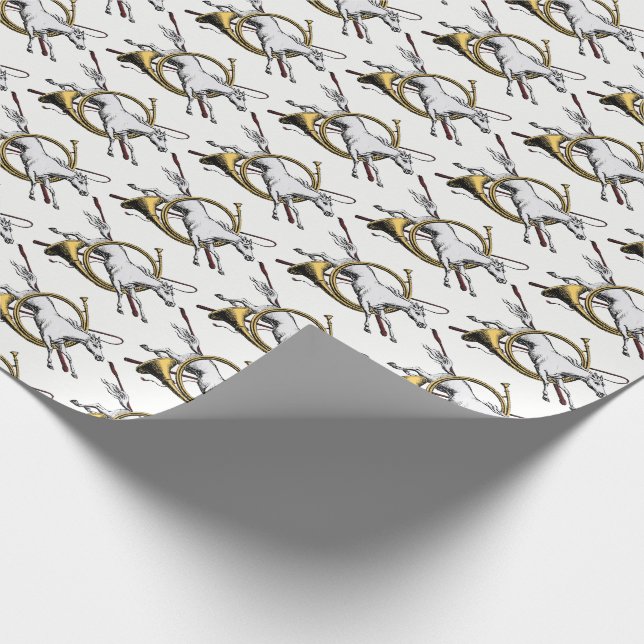 Preppy Equestrian Horse Jumping Through Horn Colou Wrapping Paper (Corner)