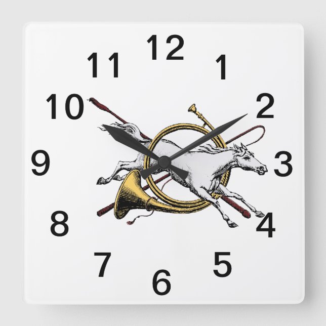 Preppy Equestrian Horse Jumping Through Horn Square Wall Clock (Front)