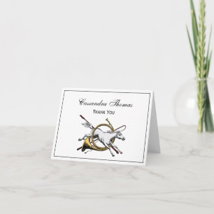 Preppy Equestrian Horse Jumping Through Horn Thank You Card