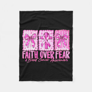 Preppy Faith Over Fear Breast Cancer Bow Warrior C Fleece Blanket