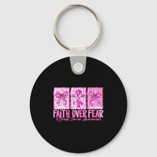 Preppy Faith Over Fear Breast Cancer Bow Warrior C Key Ring