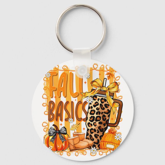 Preppy Fall Basics Coquette Bow Pumpkin Autumn Wom Key Ring (Front)