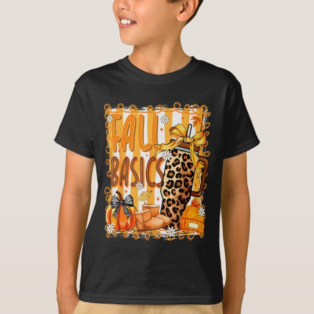 Preppy Fall Basics Coquette Bow Pumpkin Autumn Wom T-Shirt (Front)