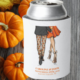 Preppy Fall Couple Pumpkin Pants Orange Dress Beer Can Cooler