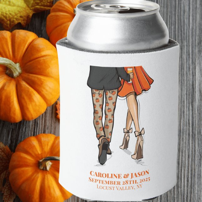 Preppy Fall Couple Pumpkin Pants Orange Dress Beer Can Cooler (Creator Uploaded)