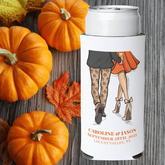 Preppy Fall Couple Pumpkin Pants Orange Dress  Seltzer Can Cooler (Creator Uploaded)