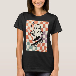 Preppy Fall Skater Ghost Autumn Vibe Chequered Cut T-Shirt