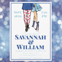 Preppy Fashion Illustration Engagement Party Navy