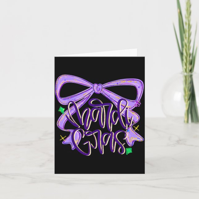 Preppy Fat Tuesday Mardi Gras Coquette Bow Women G Card (Front)
