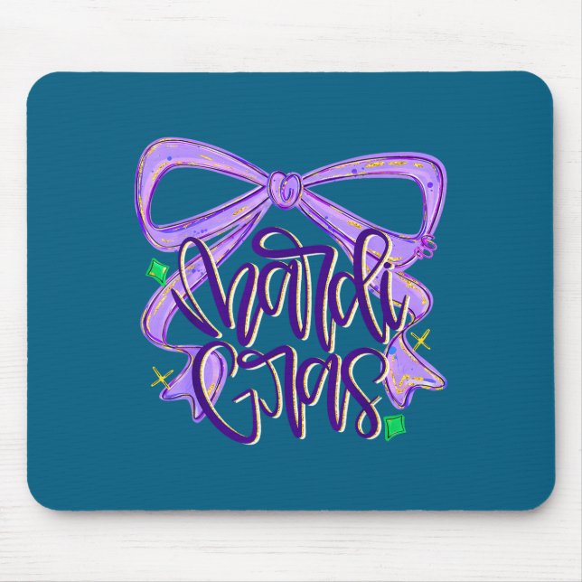 Preppy Fat Tuesday Mardi Gras Coquette Bow Women G Mouse Mat (Front)