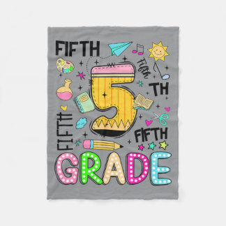 Preppy Fifth Grade Back To School Pencil Student Fleece Blanket