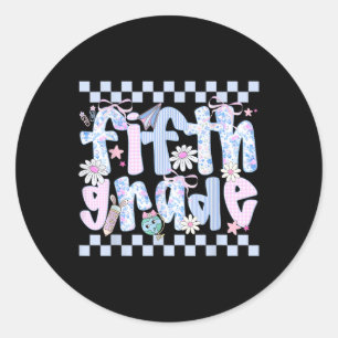 Preppy Fifth Grade Teacher Team Bow Back To School Classic Round Sticker