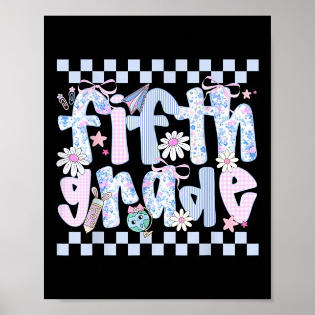 Preppy Fifth Grade Teacher Team Bow Back To School Poster (Front)
