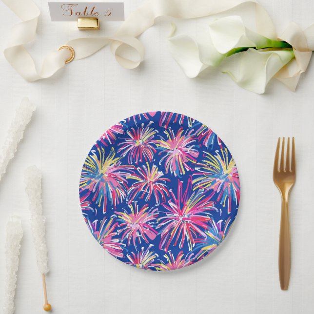 Preppy Fireworks 4th July Paper Plate (Wedding)