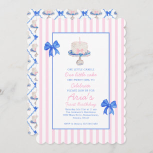 Preppy First Birthday Chinoiserie Ruffle Cake Bows Invitation