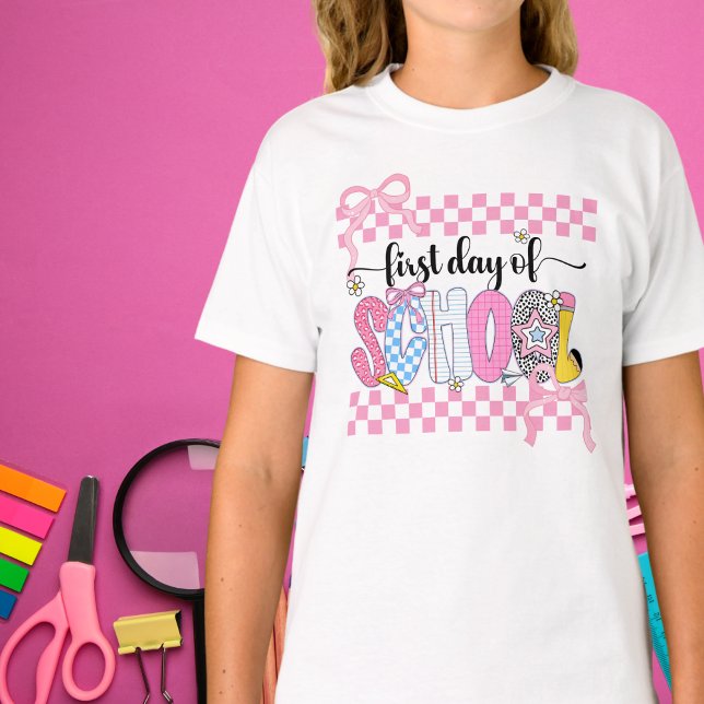 Preppy First Day of School Chequered Coquette Bow  T-Shirt (Creator Uploaded)