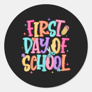 Preppy First Day Of School Teacher Girls Kids Back Classic Round Sticker