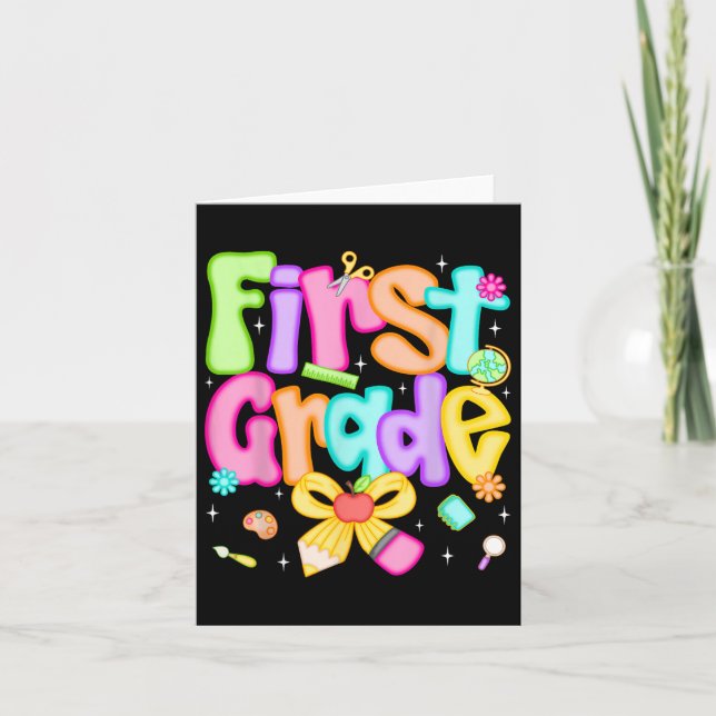 Preppy First Grade Back To School 1st Grade Teache Card (Front)