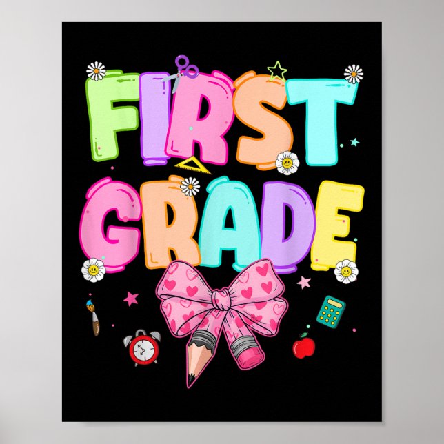 Preppy First Grade Back To School 1st Grade Teache Poster (Front)