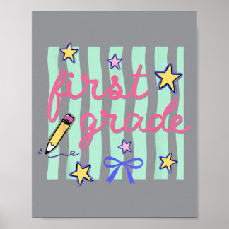 Preppy First Grade Back To School Coquette Bow Poster
